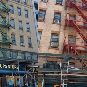 Fire Escape Repair Services for NYC Property Owners 3 Fire escape repair contractors NYC installing scaffolding on brick building